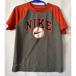 Nike Dri Fit Youth Boys T-Shirt Size 6 Baseball Logo Gray‎ Orange